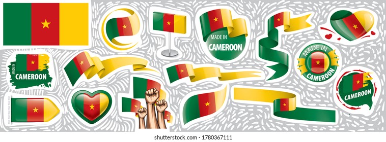 Conjunto de vectores de la bandera nacional de Camerún en varios diseños creativos
