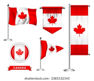 conjunto de vectores de la bandera nacional de canadá en varios diseños creativos