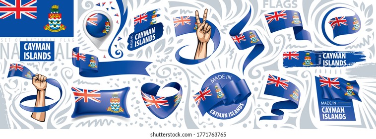 Conjunto de vectores de la bandera nacional de las Islas Caimán en varios diseños creativos