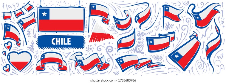 Vector set of the national flag of Chile in various creative designs