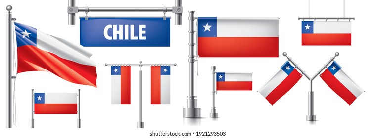 Conjunto de vectores de la bandera nacional de Chile en varios diseños creativos