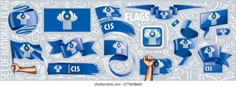 Vektorset der nationalen Flagge von CIS in verschiedenen kreativen Designs