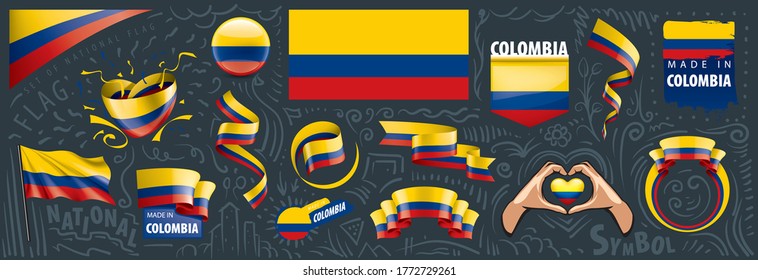 Vektorset der Nationalflagge Kolumbiens in verschiedenen kreativen Designs
