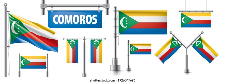 Vector set of the national flag of Comoros in various creative designs