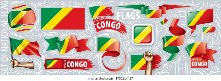 Conjunto de vectores de la bandera nacional del Congo en varios diseños creativos