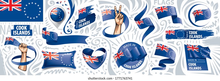 Vector set of the national flag of Cook Islands in various creative designs