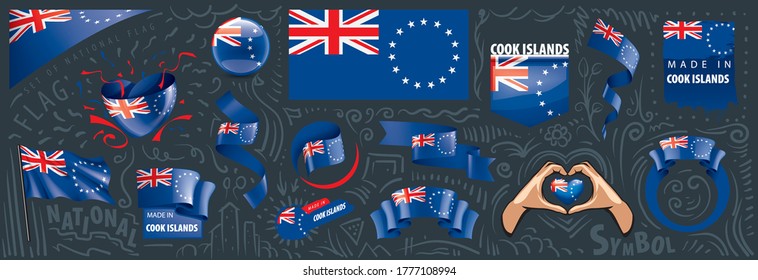 Vektorset der nationalen Flagge der Cookinseln in verschiedenen kreativen Designs