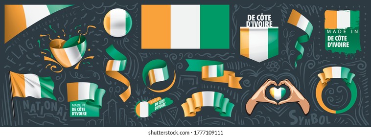 Vector set of the national flag of Cote d'Ivoire in various creative designs svg