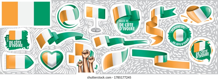 Vector set of the national flag of Cote d'Ivoire in various creative designs svg