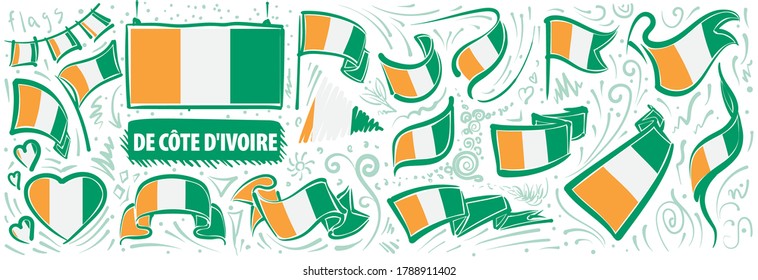 Vector set of the national flag of Cote d'Ivoire in various creative designs