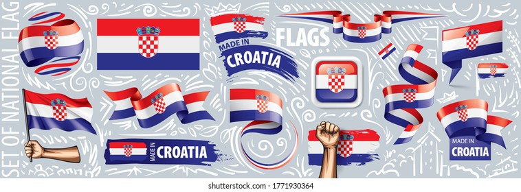 Conjunto de vectores de la bandera nacional de Croacia en varios diseños creativos