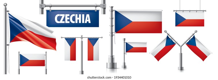 Conjunto de vectores de la bandera nacional de la República Checa en varios diseños creativos