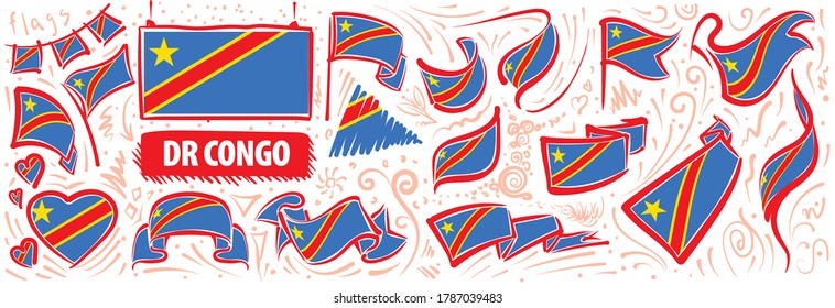 Vector set of the national flag of Democratic Republic of the Congo