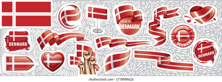 Vector set of the national flag of Denmark in various creative designs