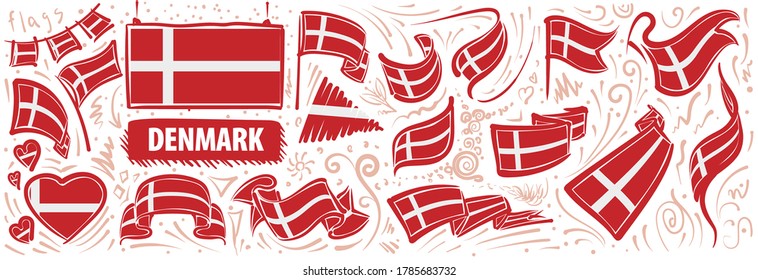 Vector set of the national flag of Denmark in various creative designs