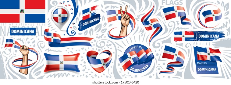 Conjunto de vectores de la bandera nacional de Dominicana en varios diseños creativos