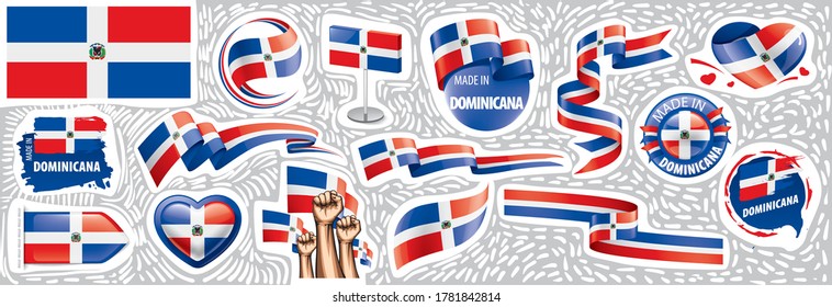 Conjunto de vectores de la bandera nacional de Dominicana en varios diseños creativos