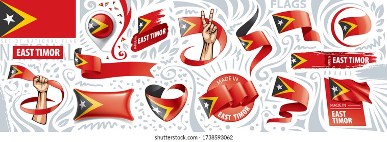 Vector Set der nationalen Flagge von Osttimor in verschiedenen kreativen Entwürfen