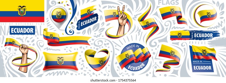 Vector set of the national flag of Ecuador in various creative designs