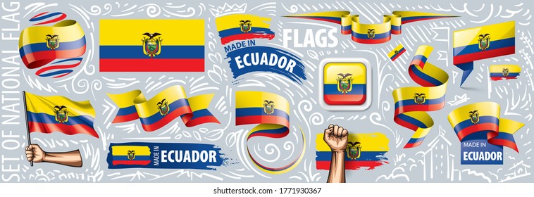 Vector set of the national flag of Ecuador in various creative designs