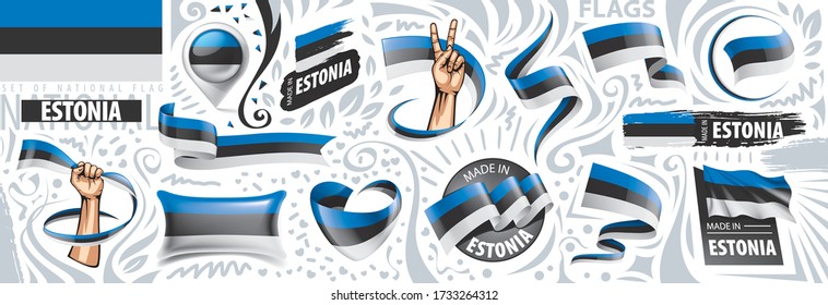 Vector set of the national flag of Estonia in various creative designs