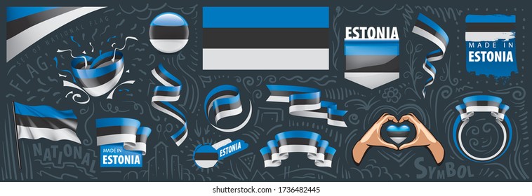 Vector set of the national flag of Estonia in various creative designs