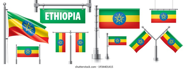 Vector set of the national flag of Ethiopia in various creative designs