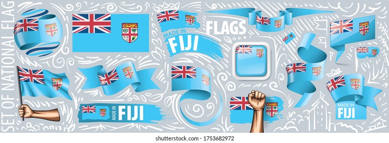 Conjunto de vectores de la bandera nacional de Fiyi en varios diseños creativos