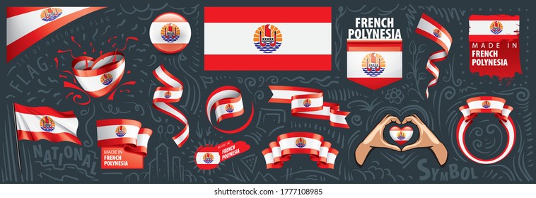 Vector set of the national flag of French Polynesia in various creative designs