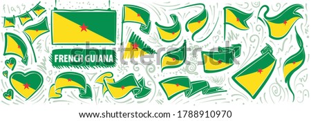 Vector set of the national flag of French Guiana in various creative designs