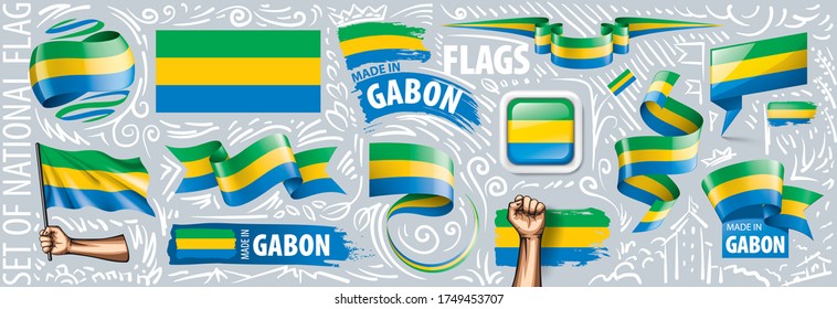 Vector set of the national flag of Gabon in various creative designs