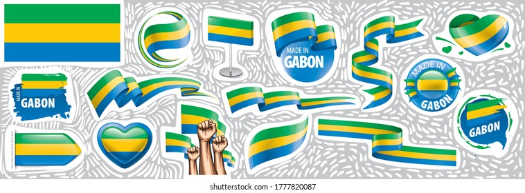 Vector set of the national flag of Gabon in various creative designs