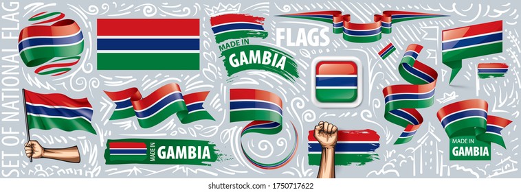 Vector set of the national flag of Gambia in various creative designs