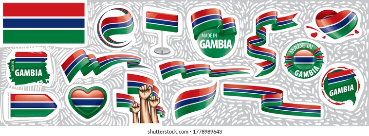 Vector set of the national flag of Gambia in various creative designs