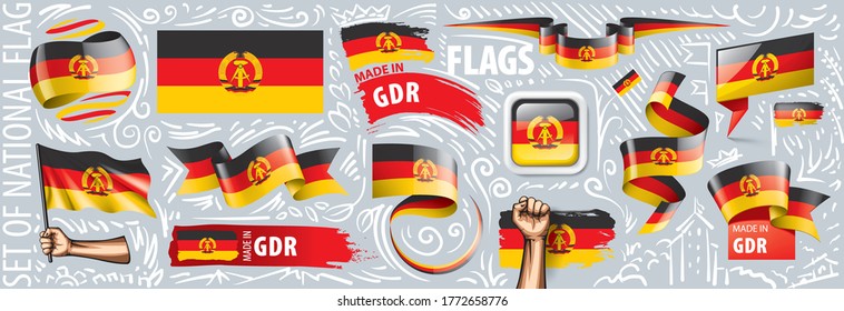 Vektorset der Nationalflagge der DDR in verschiedenen kreativen Designs