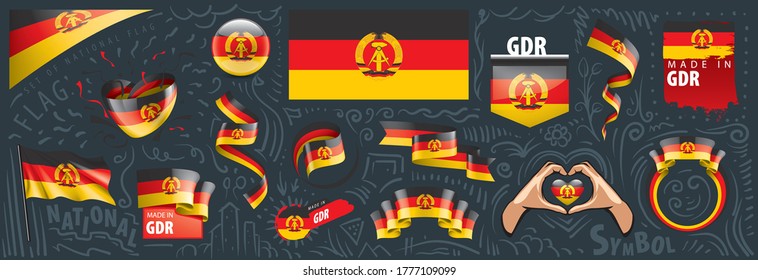 Vektorset der Nationalflagge der DDR in verschiedenen kreativen Designs