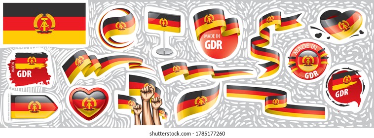 Vektorset der Nationalflagge der DDR in verschiedenen kreativen Designs