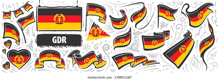 Vektorset der Nationalflagge der DDR in verschiedenen kreativen Designs