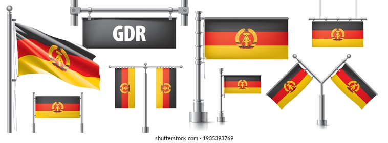 Vektorset der Nationalflagge der DDR in verschiedenen kreativen Designs