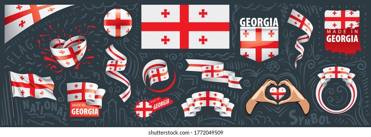 Conjunto de vectores de la bandera nacional de Georgia en varios diseños creativos