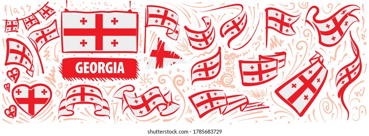 Vektorset der Flagge Georgiens in verschiedenen kreativen Designs