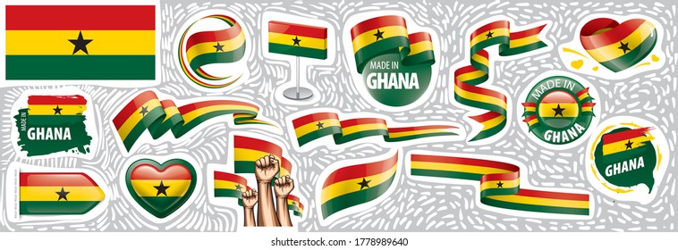 Vector set of the national flag of Ghana in various creative designs