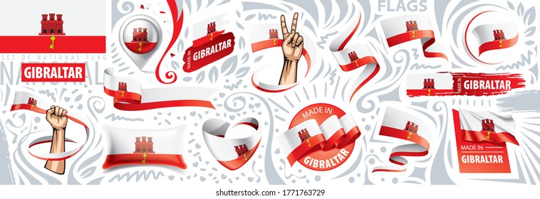 Conjunto de vectores de la bandera nacional de Gibraltar en varios diseños creativos