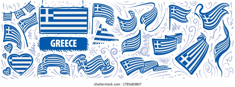 Vector set of the national flag of Greece in various creative designs