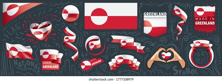 Vector set of the national flag of Greenland in various creative designs