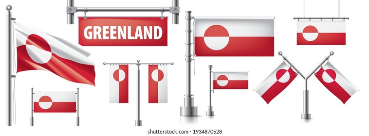 Conjunto de vectores de la bandera nacional de Groenlandia en varios diseños creativos