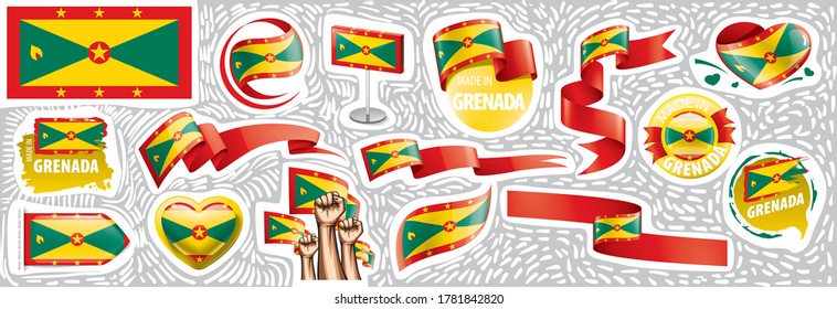 Vektorset der Nationalflagge von Grenada in verschiedenen kreativen Designs