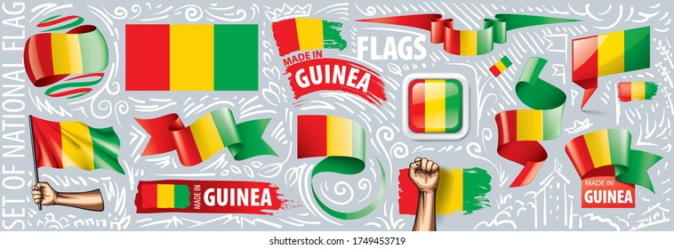 Conjunto de vectores de la bandera nacional de Guinea en varios diseños creativos