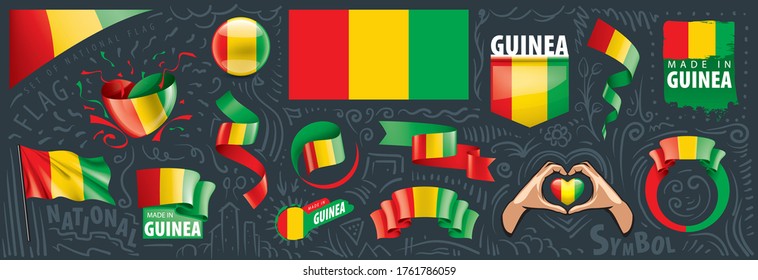 Conjunto de vectores de la bandera nacional de Guinea en varios diseños creativos