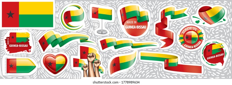 Vector set of the national flag of Guinea Bissau in various creative designs